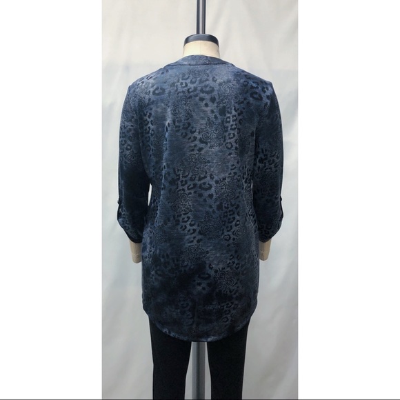 Chico's Blue Snake Print Roll Tab Blouse - Picture 4 of 14